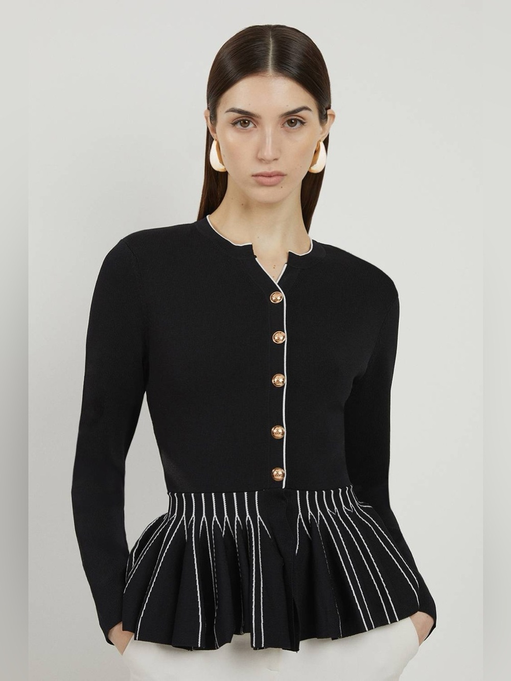 Karen Millen Black Peplum Cardigan with Gold Buttons size M NWT